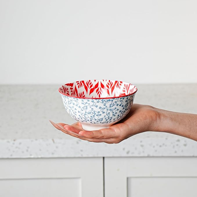 Cerkik Ceramic Dessert Bowls Set - Small 12 Oz Cereal Bowls - 4.75 Inch Ice Cream Bowls for Fruit, Snack, Side Dishes, Dipping Sauce - Microwave Dishwasher Safe - Set of 6 - Assorted Colors