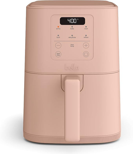 bella 4Qt Slim Air Fryer, Fits-anywhere??Kitchenware, EverGood??Ceramic Nonstick Coating, Adjustable Temperature, 6 Preset Cooking Options, 60 Min Auto Shutoff w Audible Tone, 3.3lb Capacity, Blossom