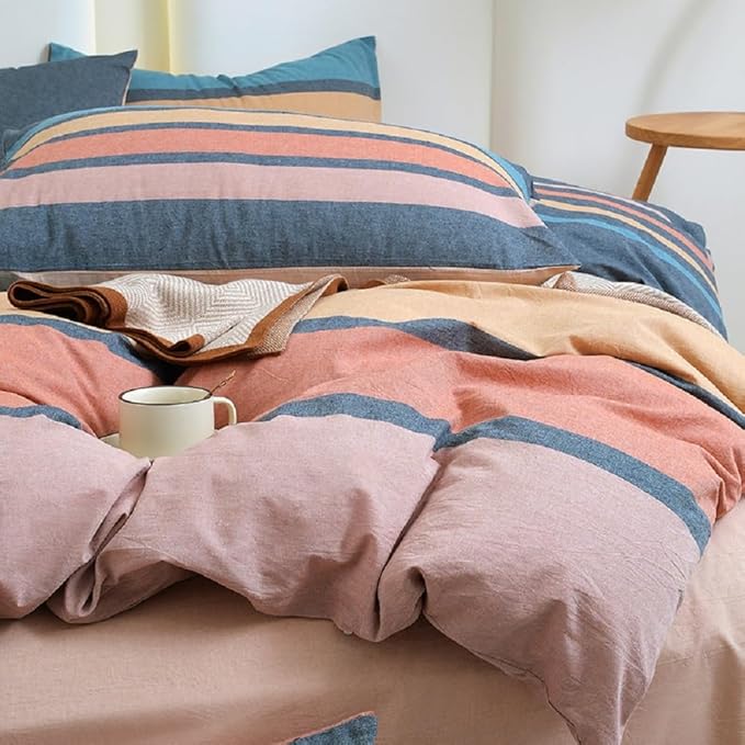 LifeTB Striped Comforter Set King Size Multi-Colored Stripes Pattern Comforter Fluffy Bed Set 3 Pieces Lightweight Bedding Comforter King Modern Soft Patchwork Stripe Boho Comforter for All Seasons