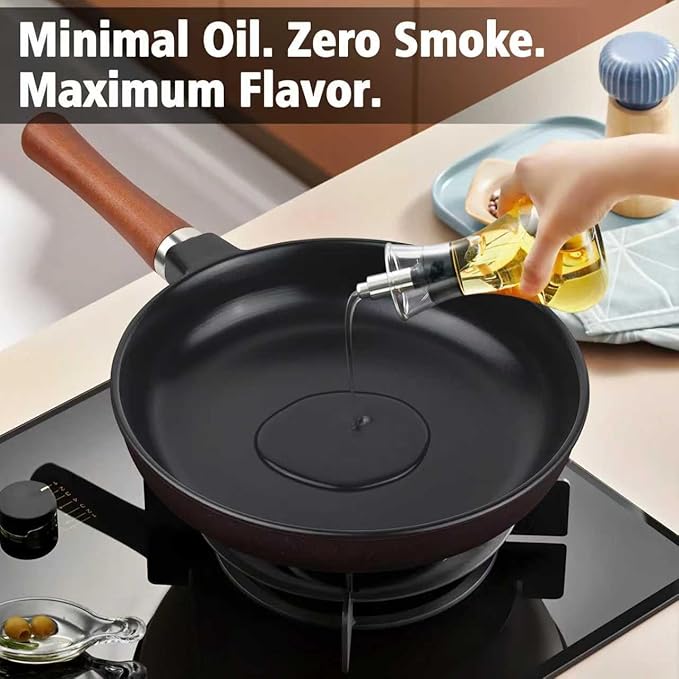 10-inch Pure Ceramic Frying Pan Skillet - Non-Toxic, PFOA/PFAS/PTFE Free, No Chemical Coating - Healthy Cooking - Solid Wood Handle (Black)