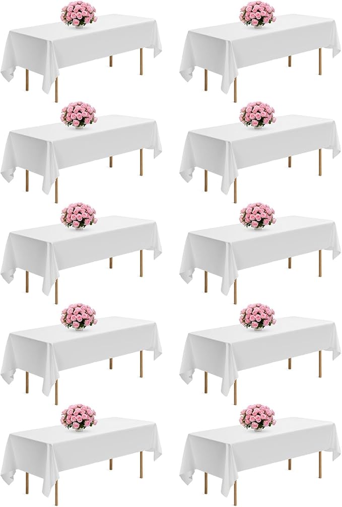 VEVOR White Tablecloths for Rectangle Tables, 10 Pack, 60 x 102 Inches, Reusable and Machine Washable Table Clothes, Wrinkle-Resistant Polyester Fabric Table Covers for Wedding, Party, Banquet