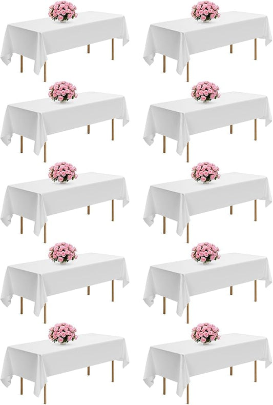 VEVOR White Tablecloths for Rectangle Tables, 10 Pack, 60 x 102 Inches, Reusable and Machine Washable Table Clothes, Wrinkle-Resistant Polyester Fabric Table Covers for Wedding, Party, Banquet
