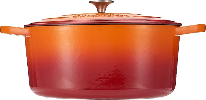 Crock Pot Artisan 7-Quart Oval Enameled Cast Iron Dutch Oven ??Sunset Orange, Durable Heavy-Duty Cookware for Slow Cooking, Roasting, Baking with Lid