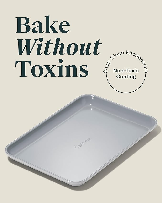 Caraway Nonstick Ceramic Small Baking Sheet (9x13?? ??Non-Toxic, PTFE & PFOA Free ??Oven Safe ??Aluminized Steel Core ??Mini Sheet Pan for Baking, Roasting & More - Gray
