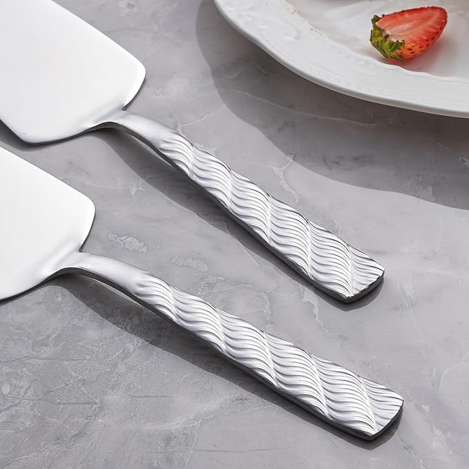 Silver Cake Server, 9.4-inch Stainless Steel Pie Server Spatula, Pizza Server Set of 3, Dishwasher Safe