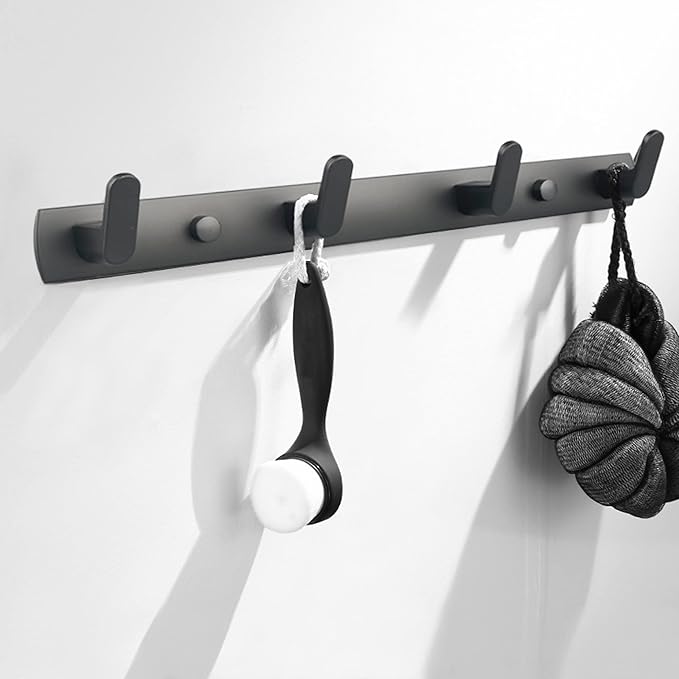 ULIBERMAGNET Magnetic Hooks,Heavy Duty Coat Magnetic Rack,Strong Rubber Magnetic Hanger for Refrigerator,Metal Cabinet,Hanging Coat, Towel, Bag, Backpack(Matte Black/4 Hooks)