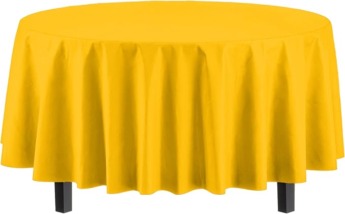 Party Solids 6-Pack Premium Plastic Tablecloth 84in. Round Plastic Table Cover - Yellow
