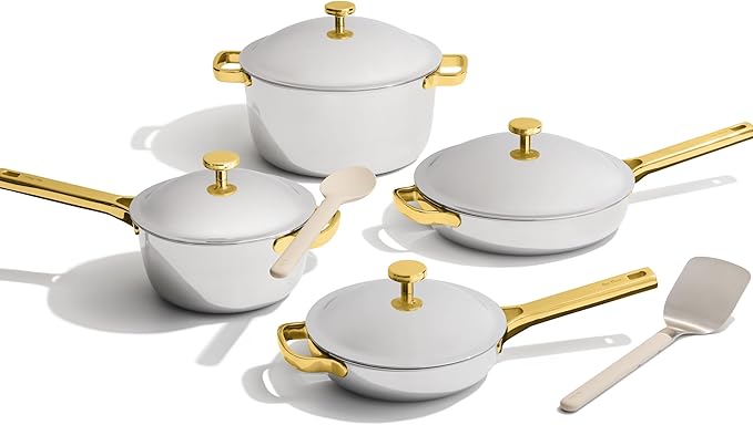 Our Place Titanium Pro Cookware Set | 10-Piece Pots and Pans Set with Always Pan Pro, Perfect Pot Pro & Minis | Non-Toxic No-Coating Nonstick | Induction & Oven-Safe up to 750째F | Gold