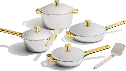 Our Place Titanium Pro Cookware Set | 10-Piece Pots and Pans Set with Always Pan Pro, Perfect Pot Pro & Minis | Non-Toxic No-Coating Nonstick | Induction & Oven-Safe up to 750째F | Gold