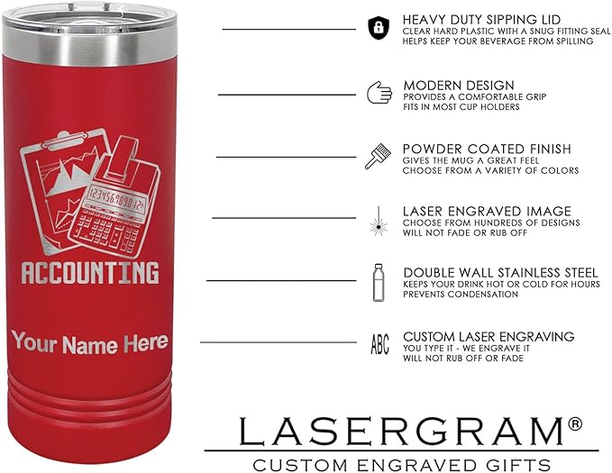 LaserGram 22oz Vacuum Insulated Skinny Tumbler, Gardening, Personalized Engraving Included (Red)