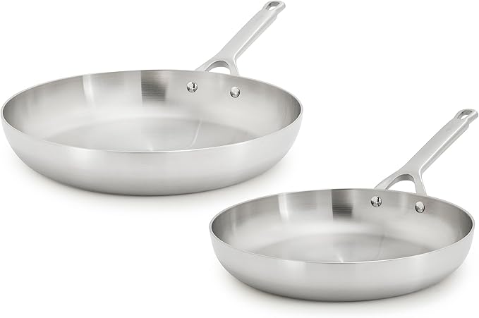 GreenPan x Bobby Flay Stainless Steel 10??& 12??Frying Pan Skillet Set, Induction Compatible, Durable, Dishwasher Safe, Oven & Broiler Safe 400째F, Tri Ply Clad Pans, Heat Responsive Core, 2-Piece Set
