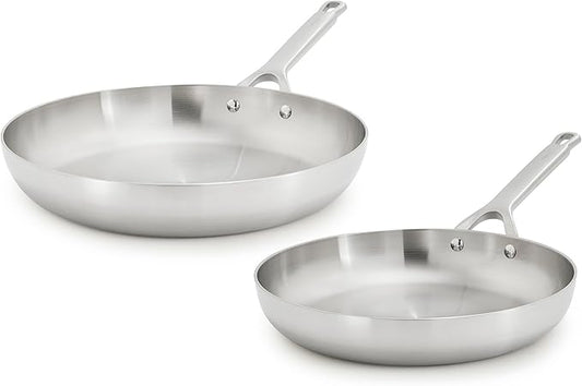 GreenPan x Bobby Flay Stainless Steel 10??& 12??Frying Pan Skillet Set, Induction Compatible, Durable, Dishwasher Safe, Oven & Broiler Safe 400째F, Tri Ply Clad Pans, Heat Responsive Core, 2-Piece Set
