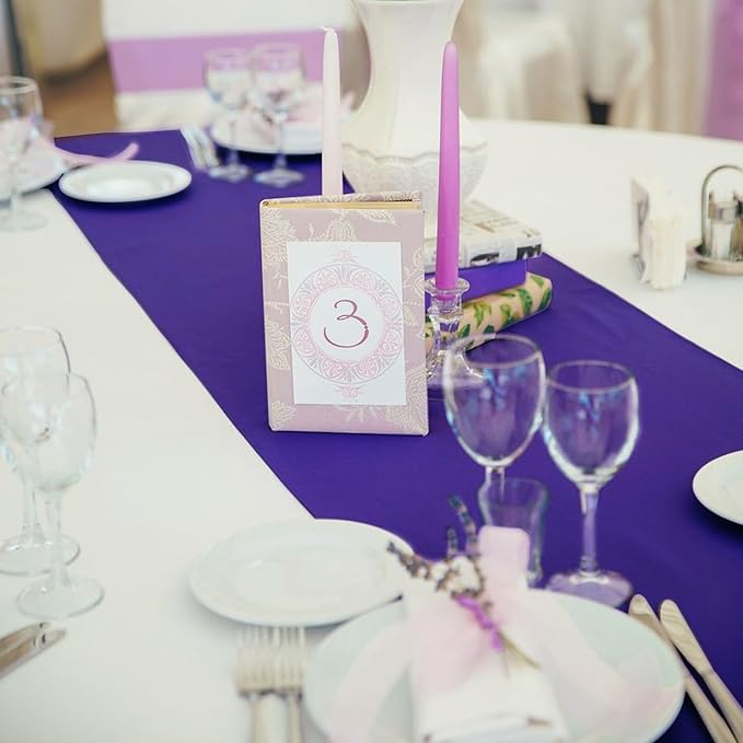 Yblut 10 Pack Satin Table Runner 12 x 108 Inch Long Purple Silk Table Runner for Wedding Party Banquet Birthday Decoration