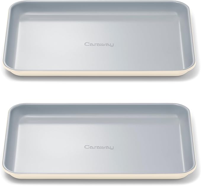 Caraway Nonstick Ceramic Small Baking Sheet Duo (9x13?? ??Non-Toxic, PTFE & PFOA Free ??Oven Safe ??Aluminized Steel Core ??Mini Sheet Pan for Baking, Roasting & More - Cream