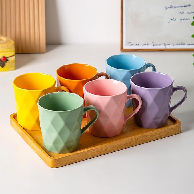 11 Ounce Porcelain Mugs, Set of 6, Tea and Cocoa Mug Set, Blue, Matte