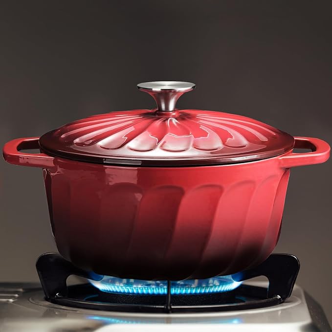 Enameled Cast Iron Dutch Oven with Lid, 6 QT Dutch Oven, Heavy Duty Cast Iron Pot for Sourdough Bread Baking, Braising, Cook, Bake, Oven Safe across All Cooktops (Red,6 QT)
