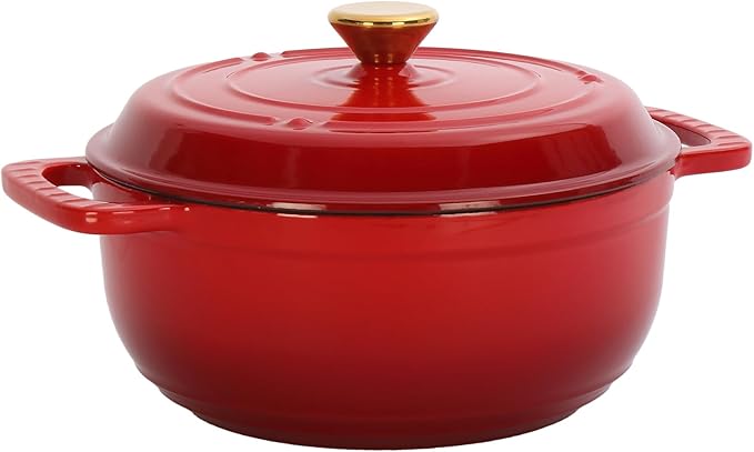 Dutch Oven Pot with Lid, 6 Quart Enameled Cast Iron Dutch Oven, Dual Handles, Kitchen Pots Oven Safe up to 500째F, Stovetop Compatible, Marinate, Cook, Bread Baking, Refrigerate & Serve, Red
