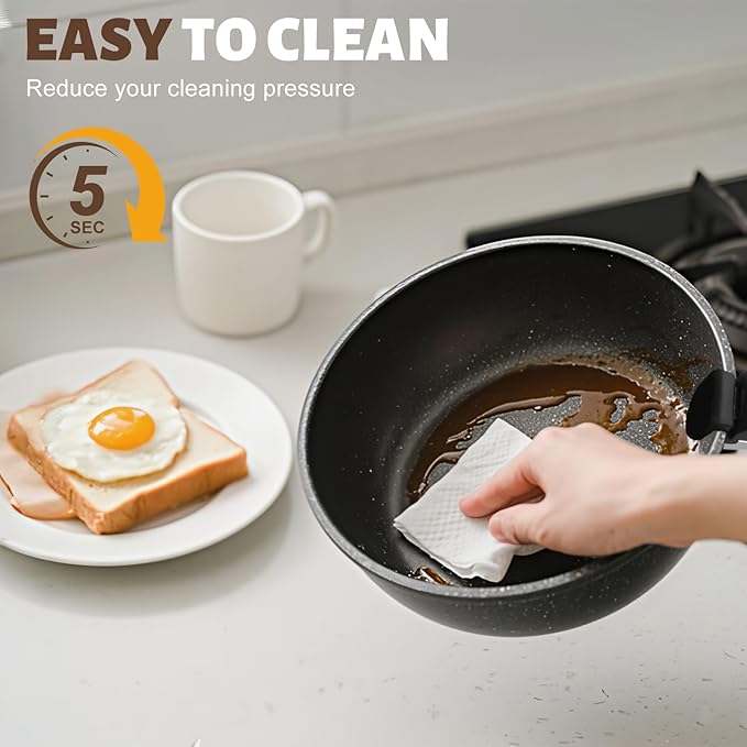 Numola 10 pcs Pots and Pan Set Non Stick with Detachable Handle, Ceramic Cookware Set for Stackable, Induction Kitchen Cookware Set for RV, Dishwasher 竊?Oven Safe, Black