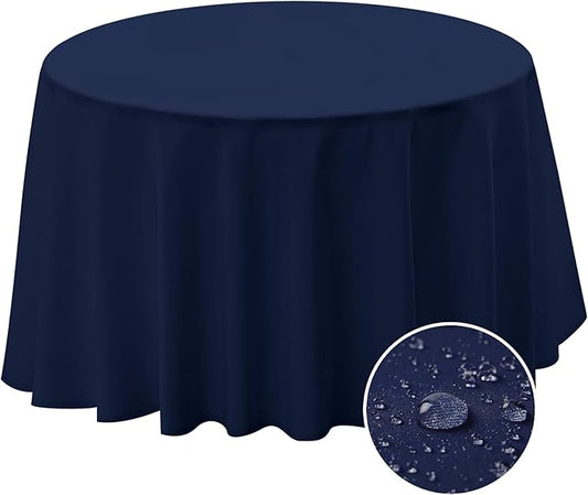 BYDOLL Table Cloth 48 Inch Round Tablecloth Fits Max38 Inch Diameter Table Top,Navy Blue Polyester Washable Wrinkle-Free Spillproof Tablecloth for Party Patio Cover
