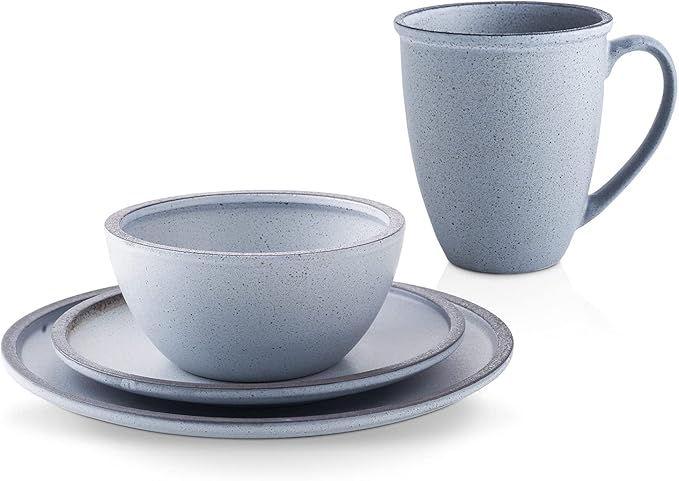Stone Lain Tina Rustic Stoneware Reactive Glaze Dinnerware Set, Service for 4, Blue and Grey, 16 Piece
