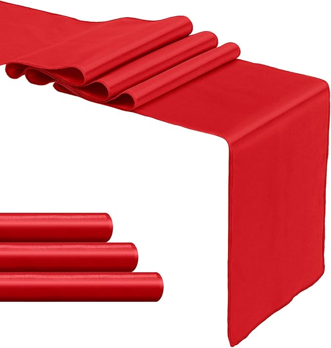 4-Pack Red Satin Table Runner 12 x 108 Inch Long Bright and Smooth Silk Fabric Table Runner for Wedding Banquet Birthday Party Decoration