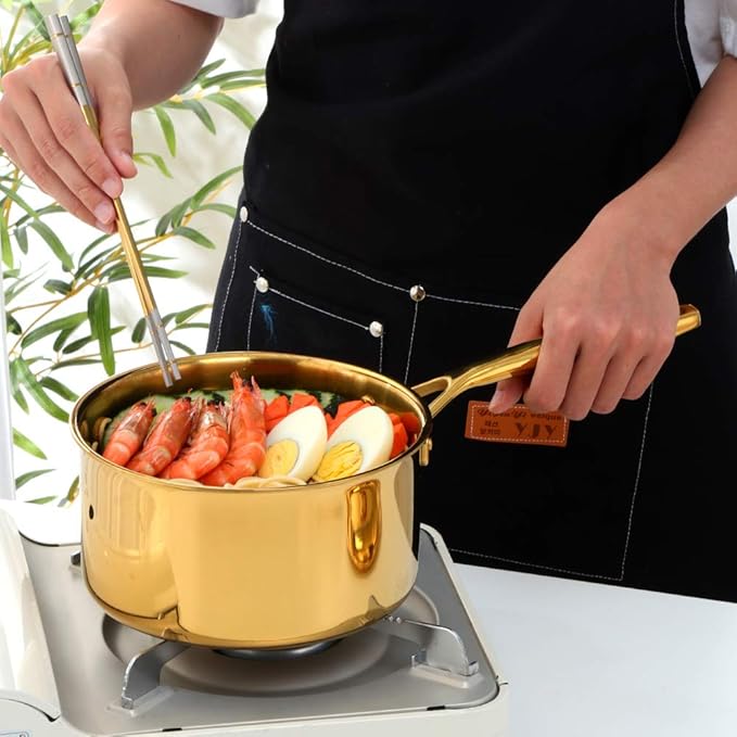 BuyGo 18/8 Stainless Steel Saucepan, 2.5 Quart Rainbow Pan with Heat Resistant Long Handle, 3-Layer Multipurpose Cookware Pot, Compatible Stovetops: Gas, Electric, Dishwasher Safe