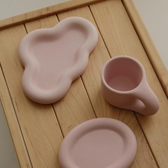 WENSHUO Chubby Funny Coffee Mug, Novelty Cute Cup and Saucer, Matte Cr챔me, 9 oz (Matte Soft Pink)
