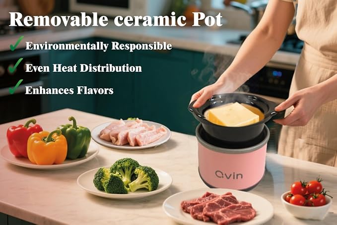 Mini Slow Cooker 0.65qt(20oz) warmer, fondue pot set,chocolate melting pot (stainless steel)??(pink)