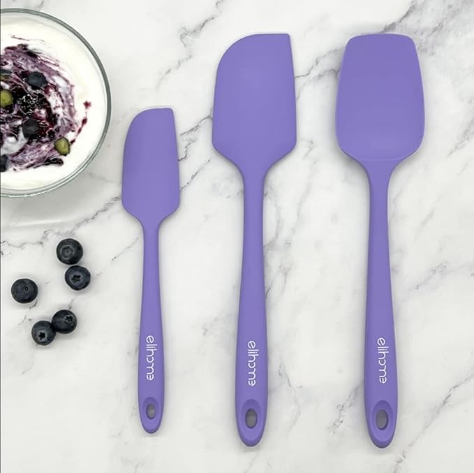 Elihome Chef Series 3 Piece Silicone Spatula Set - 600째F Heat Resistant Non Stick Rubber Kitchen Scraper Spatulas for Cooking, Baking, and Mixing ??BPA Free and LFGB Certified Silicone, Purple Color