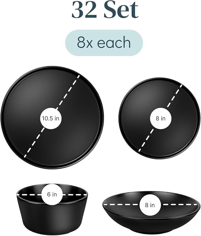 Stoneware dinnerware set 8 persons 32 pcs ??Matte black style plates and bowls set ??Dishwasher and microwave safe ??Bowl and plate set ??Dinner service Pure Living Interior Design