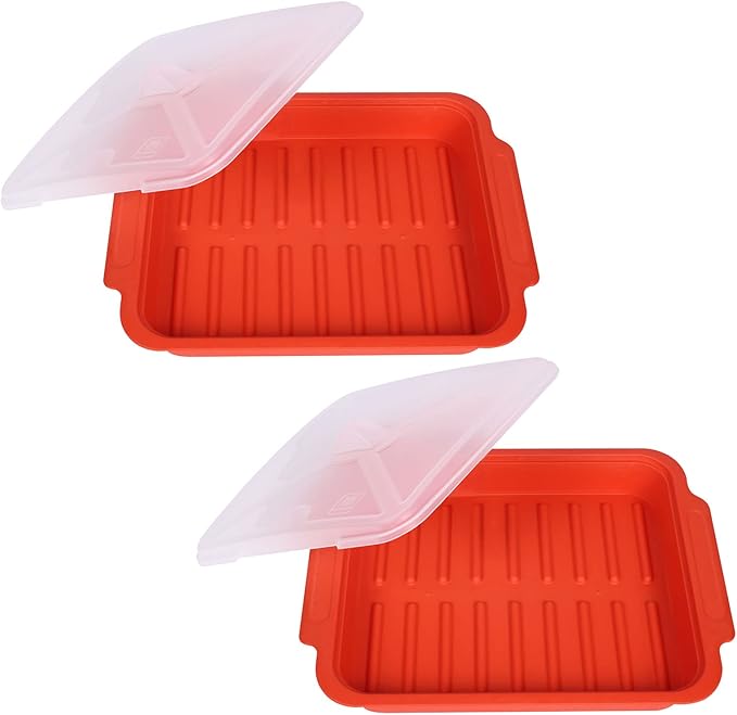 MMUGOOLER 2 Pack Microwave Easy Bacon Maker/Cooker with Lid, Safety, Quick and with No Mess, 11.3??L x 9.0" W x 2.4" H- Red