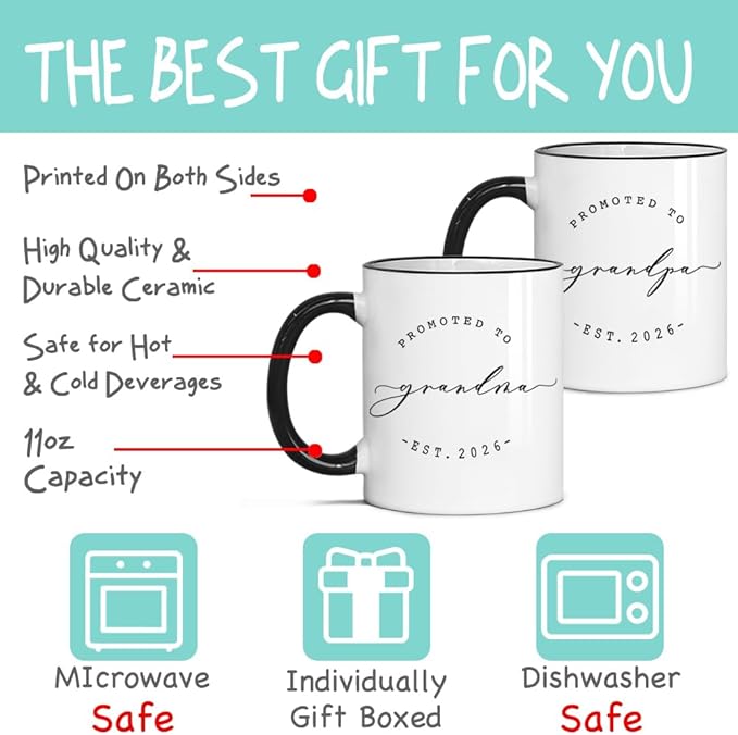 2PCS Mugs Promoted to Grandparents Grandma Grandpa 2026 Mugs - Pregnancy Announcement for Grandparents Mug Set - Grandma And Grandpa Announcement Gifts