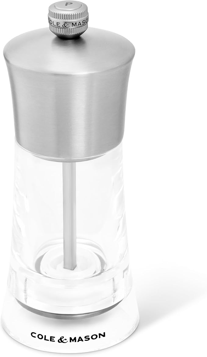 Cole & Mason Bromley Pepper Mill, 6" - Pepper Grinder with Ultra-Sharp Grinding Mechanism - Flavor-Enhancing Pepper Shaker - Refillable Mill with Adjustable Grinding - Acrylic, Pepper Mill