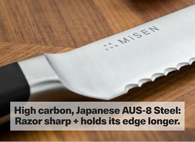 Misen Serrated Bread Knife - High-Carbon Japanese AUS8 Steel - Perfect for Soft Foods, Bread, Pastries, and Fruits - Verstatile Slicer, Razor-Sharp Edge, Durable Blade, Ergonomic Handle - 5", Blue