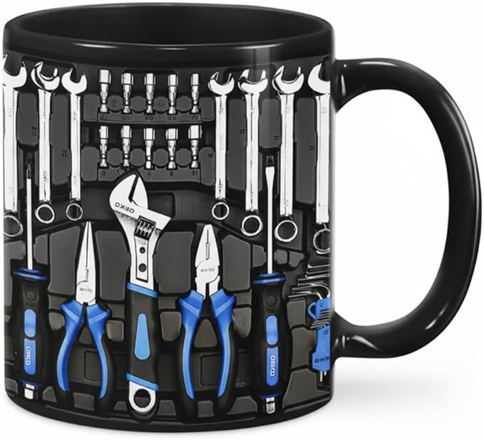 Mechanic Toolbox Mug, 2026 New Unique 3D Mechanic Toolbox Set Coffee Mug, Non-slip Reusable Mug, Suitable as a Gift for Coworkers, Fathers, Renovation Workers (J)