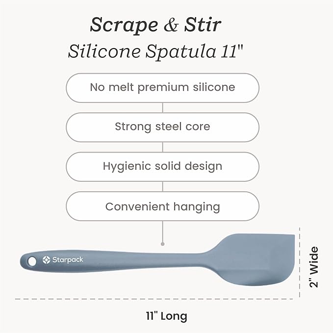 Starpack 'Scrape & Stir' Silicone Spatula (11 Inch) - 600째F Heat Resistant Spatula Set - Food Grade Kitchen Spatulas - LFGB Grade Nonstick Baking and Cooking Rubber Spatulas Set