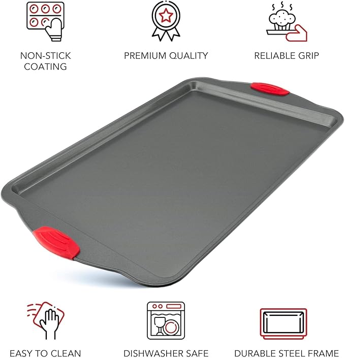 Boxiki Kitchen Nonstick Baking Sheet Pan ??Heavy-Gauge Carbon Steel, Warp, Dent, and Rust-Resistant ??Gourmet Rimmed Half Cookie Sheet Trays, Non-Toxic for Exceptional Baking Performance - 15x10 Inch