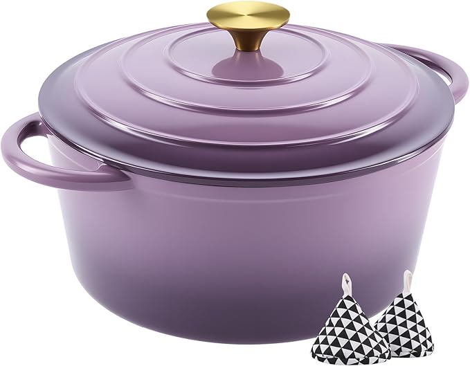 Miereirl 4.5 Quart Enameled Dutch Oven Pot with Lid, Cast Iron Dutch Oven with Dual Handles for Bread Baking, Cooking, Non-stick Enamel Coated Cookware, Purple