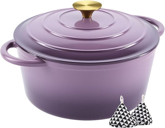 Miereirl 4.5 Quart Enameled Dutch Oven Pot with Lid, Cast Iron Dutch Oven with Dual Handles for Bread Baking, Cooking, Non-stick Enamel Coated Cookware, Purple