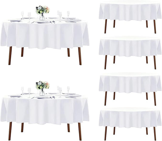 Fokitut 6 Pack Round Tablecloth, 70 Inch, Stain Resistant and Wrinkle Polyester Table Cloth, Fabric Table Cover for Kitchen Dining, Wedding, Party, Holiday Dinner-White