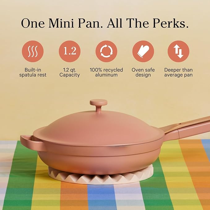 Our Place Mini Always Pan | 8.5" Ceramic Pan with Modular Lid & Beechwood Spatula | Patented 10-in-1 Nonstick, Non-Toxic Cookware Made Without PFAS | Induction & Oven-Safe up to 450째F | Spice