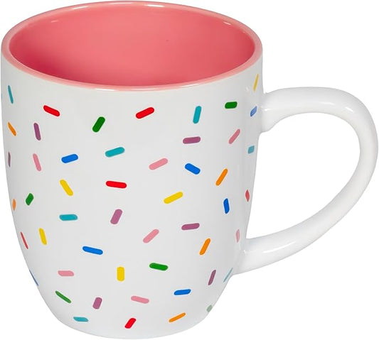 Rose Pink Cute Coffee Mug with Rainbow Sprinkles | Birthday Cake Coffee Cup Gift | Large White Ceramic Cup | Ice cream and Dunkin Donuts Coffee Mugs