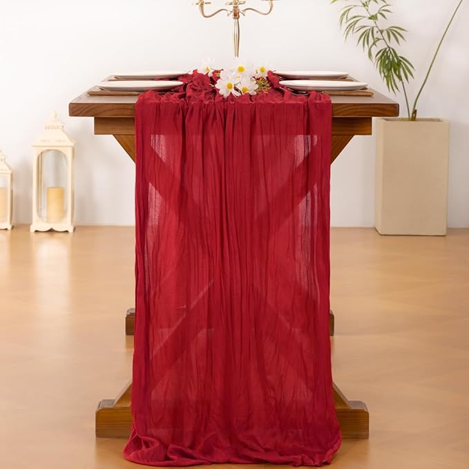 Socomi 3pcs Red Valentine's Day Cheesecloth Table Runner Boho Rustic Gauze 120 inch 10FT Cheese Cloth Runner for Wedding Party Baby Shower Birthday Home Decor Holiday Decorations