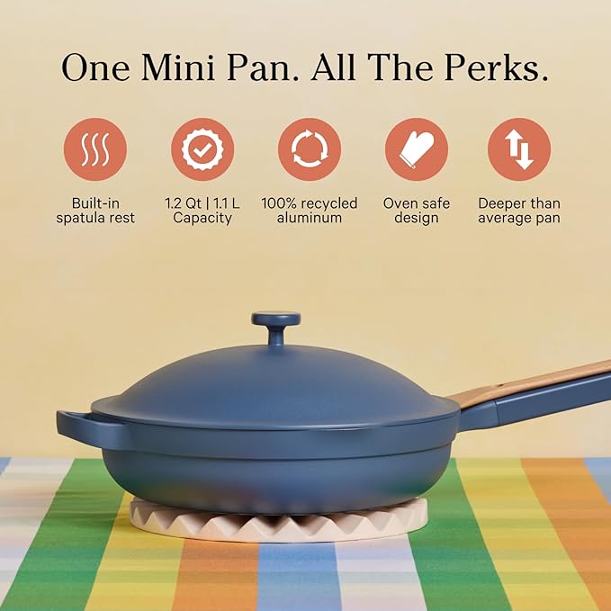 Our Place Mini Always Pan | 8.5" Ceramic Pan with Modular Lid & Beechwood Spatula | Patented 10-in-1 Nonstick, Non-Toxic Cookware Made Without PFAS | Induction & Oven-Safe up to 450째F | Blue Salt