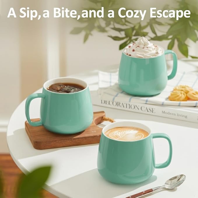 Teocera 16oz Ceramic Coffee Mugs Set of 4 ??Stackable Latte Cups, Microwave, Dishwasher & Oven Safe ??Ideal for Coffee, Cappuccino, Hot Chocolate, Housewarming Gifts, Mint Green