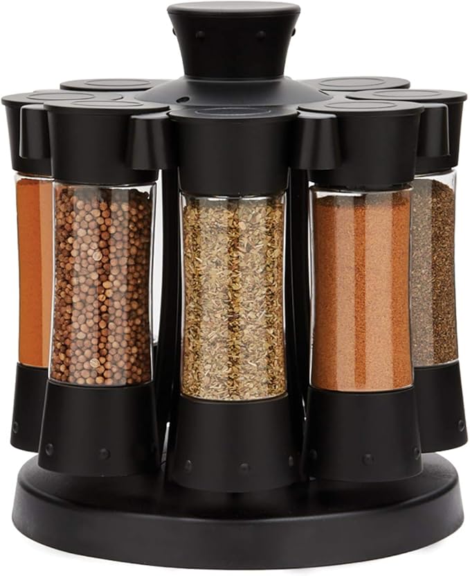 Kitchen Art Elite Auto-Measure Spice Professional 8 Compartments Black 7.45 x 7.45 x 8.25 inches