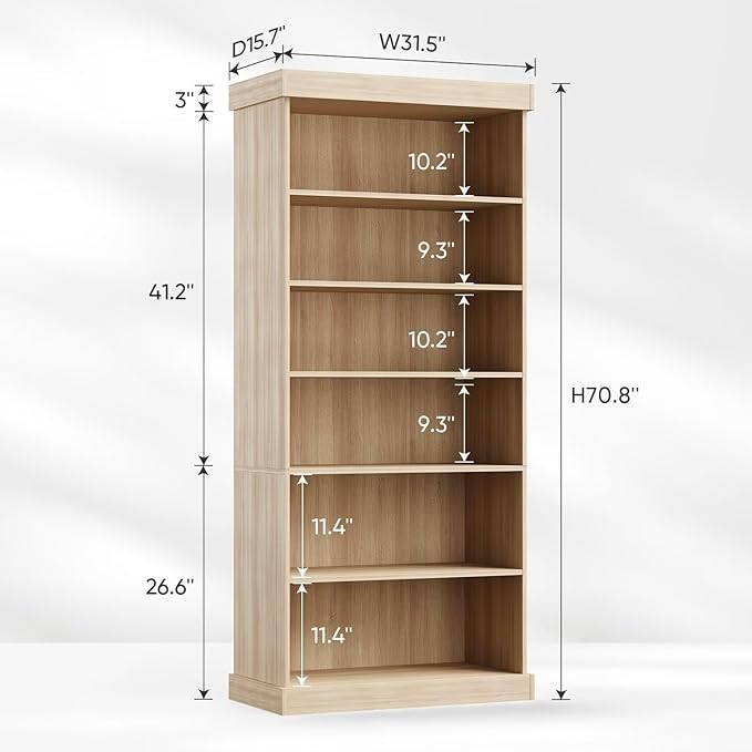 Vyre 70.8" Tall Brown Bookshelf, Farmhouse Modular Bookcase with 6-Tier Adjustable Shelves, Large Storage Cabinet for Home Office, Living Room, Set of 4
