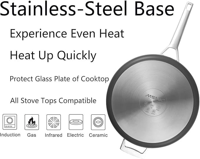 MsMk Nonstick Deep Frying Pan, 4.5 Quart Saute Pan with lid, 11 inch, Stay-Cool Handle, Smooth Bottom, PFAS Free Non-Toxic, Oven safe to 700?? Induction, Ceramic and Gas Cooktops