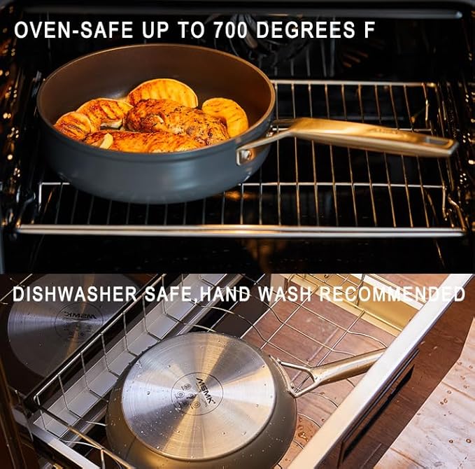 MsMk 5-Piece Pots and Pans set, Durable Non Stick Coating From USA, Kitchen Cookware sets, even heating, comfortable handling, Induction Compatibility for Home Cooking, Oven Safe, Dishwasher Safe