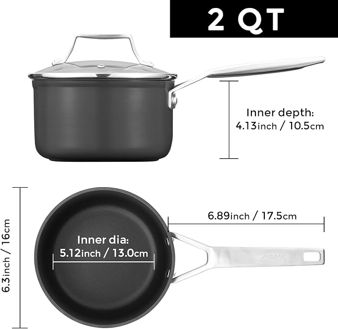 MSMK 2 Quart Saucepan with Lid, Burnt also Nonstick, PFOA Free Non-Toxic, Oven Safe to 700 ?됵펽Scratch-resistant, Induction Cooking Pot, for Induction, Ceramic and Gas Cooktops